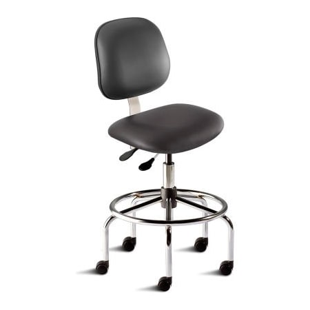 BioFit Antimicrobial Stool, 25-32 Seat Height, Black Vinyl - Chrome Steel Base - Belize Series